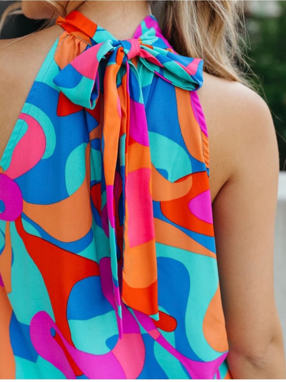 NEW Abstract Wave Halter Tank Top in Blue, Pink & Orange - Picture 11 of 13